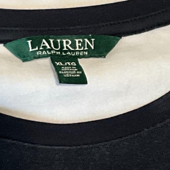 Lauren Ralph Lauren Top XL Navy Blue White Striped Bell Sleeve Knit Blouse - Picture 4 of 6